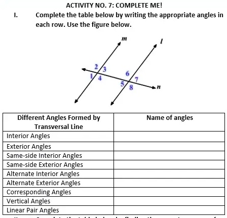 SOLVED: ACTIVITY NO. 7: COMPLETE MEL Complete the table below by ...