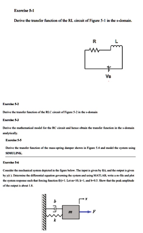 Transfer Function Of Rl Circuit exercise 5 1 derive the transfer function of the rl circuit of figure 5 ...
