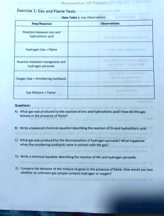 SOLVED Dronartine Cacoc ' = Exercise 1 Gas and Flame Tests Ld Data