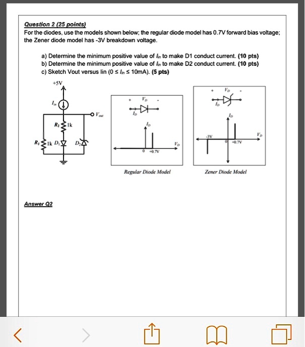 SOLVED Question 2 (25 points) For the diodes, use the models shown