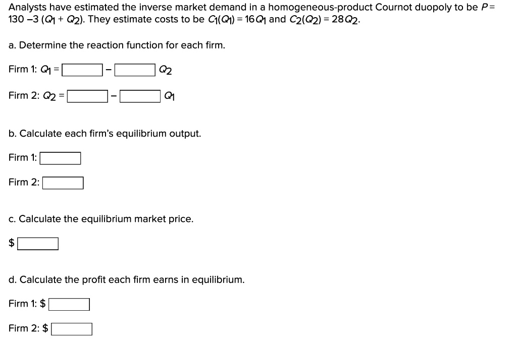 SOLVED Analysts have estimated the inverse market demand in a