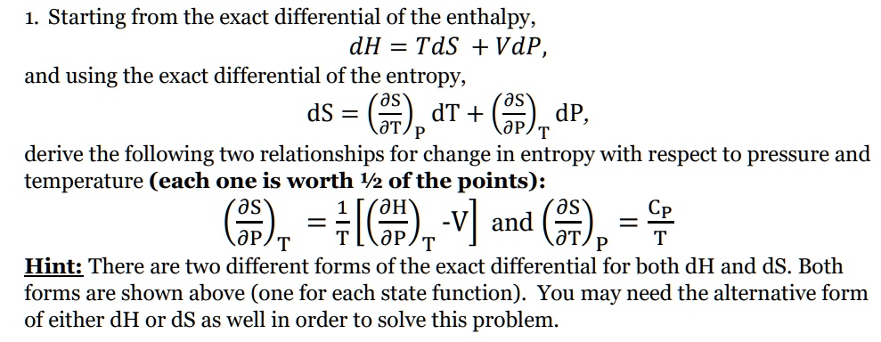 solved-starting-from-the-exact-differential-of-the-enthalpy-dh-tds