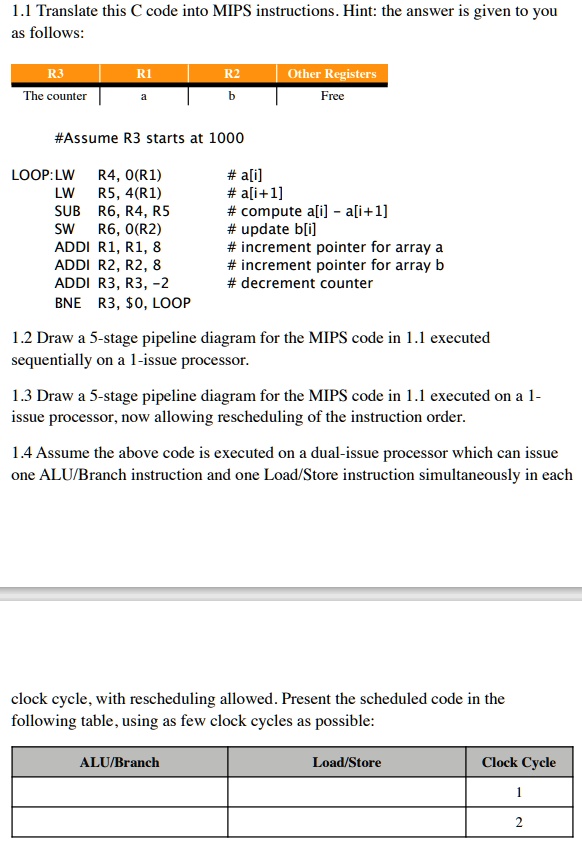 SOLVED: 1.1 Translate this C code into MIPS instructions. Hint: the ...