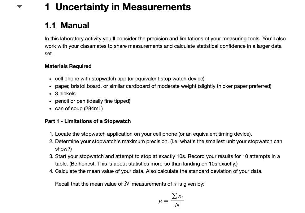 SOLVED Uncertainty in Measurements 1.1 Manual In this laboratory