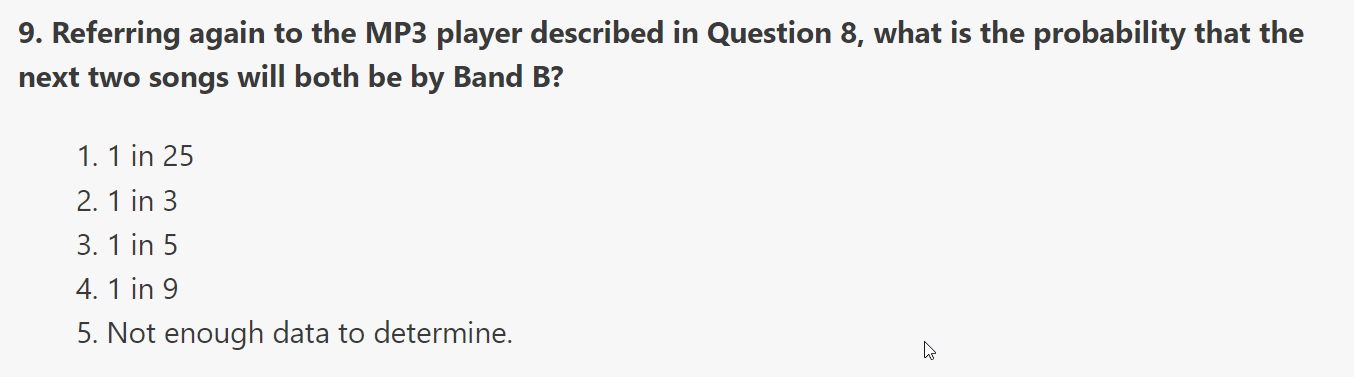 Probability Song 9. Referring again to the MP3 player described in Question 8 , what is ...