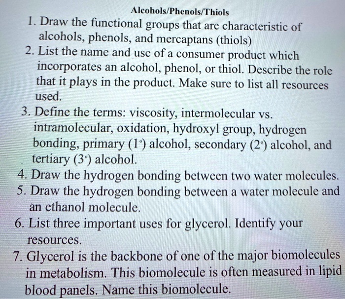 SOLVEDAlcohols/Phenols/Thiols 1. Draw the functional groups that are