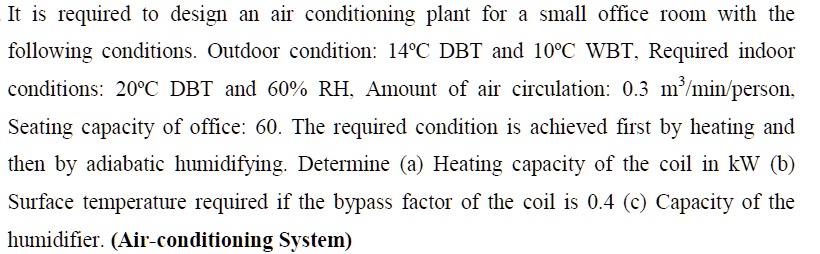 SOLVED: It is required to design an air conditioning plant for a small ...