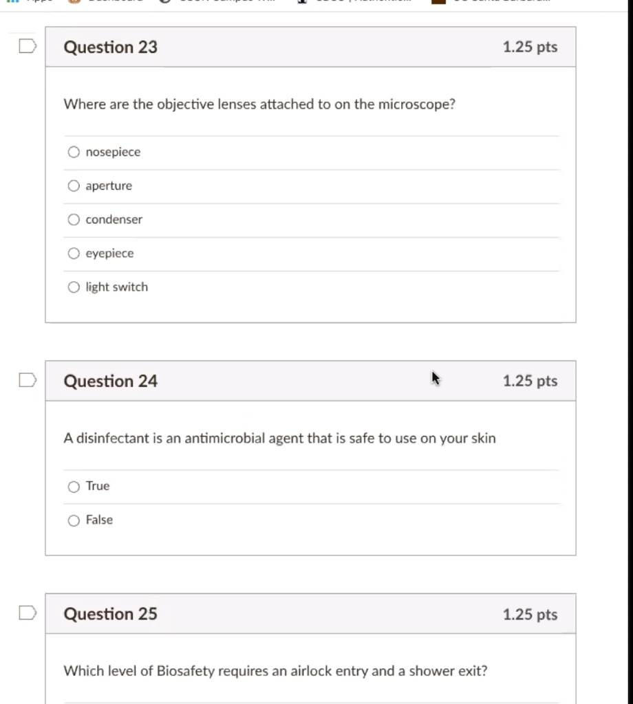 SOLVED Question 23 1.25 pts Where are the objective lenses attached to