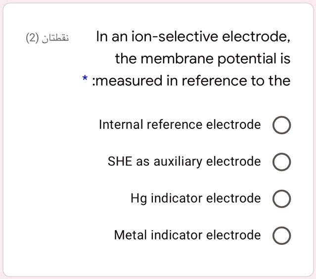 SOLVED (2) 3GLi; In an ionselective electrode, the membrane potential