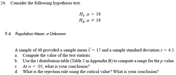 Video Solution Consider The Following Hypothesis Test H0 Î¼ 18 Ha