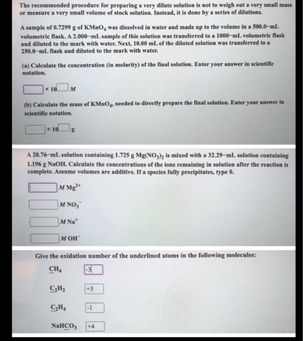 SOLVED The procedure for preparing very dilute solution is