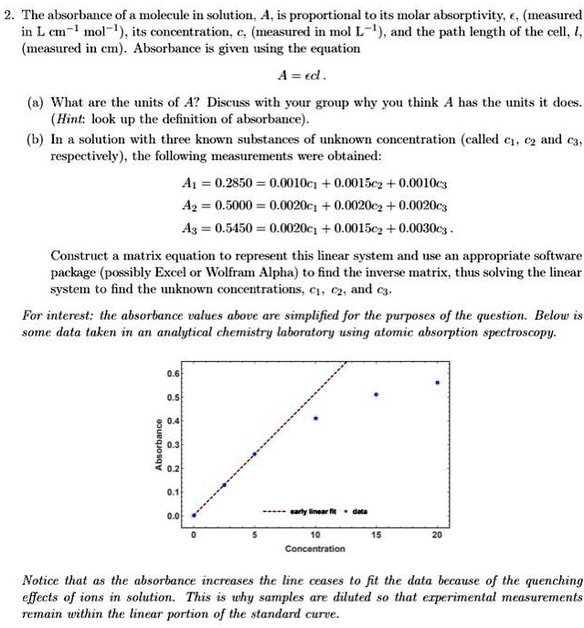 SOLVED: The absorbance of a molecule in solution A is proportional to ...