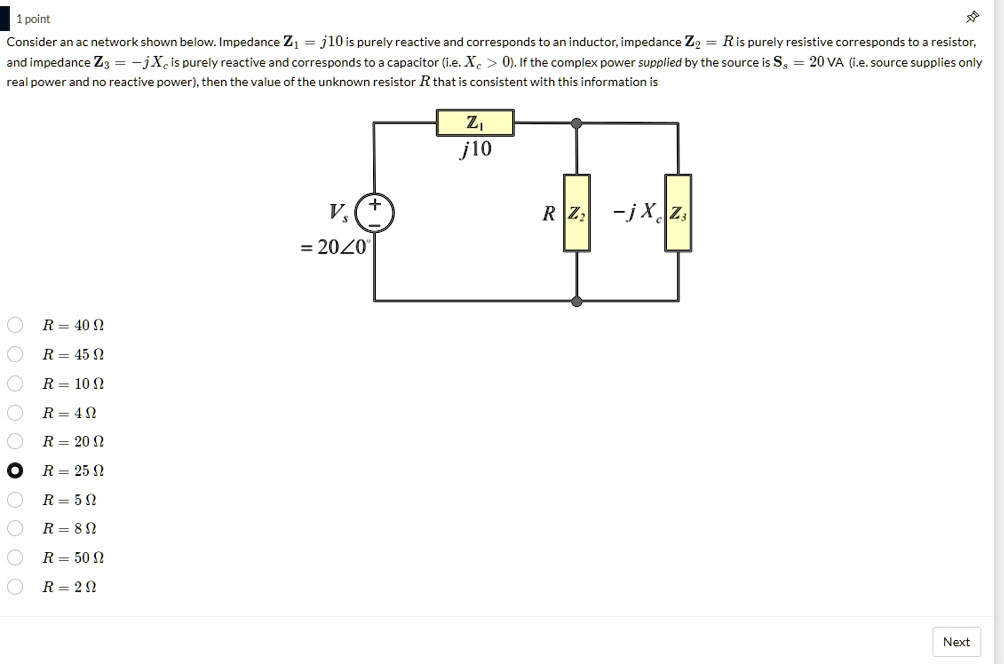 SOLVED 1 point Consider an ac network shown below. Impedance Z = j10