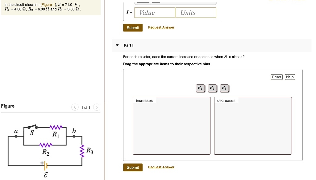SOLVED In the circuit shown in Figure 1, V = 71.0 V, R1 = 4.00 Î©, R2