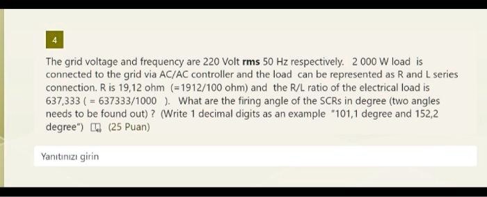 SOLVED: The grid voltage and frequency are 220 volts RMS and 50 Hz ...