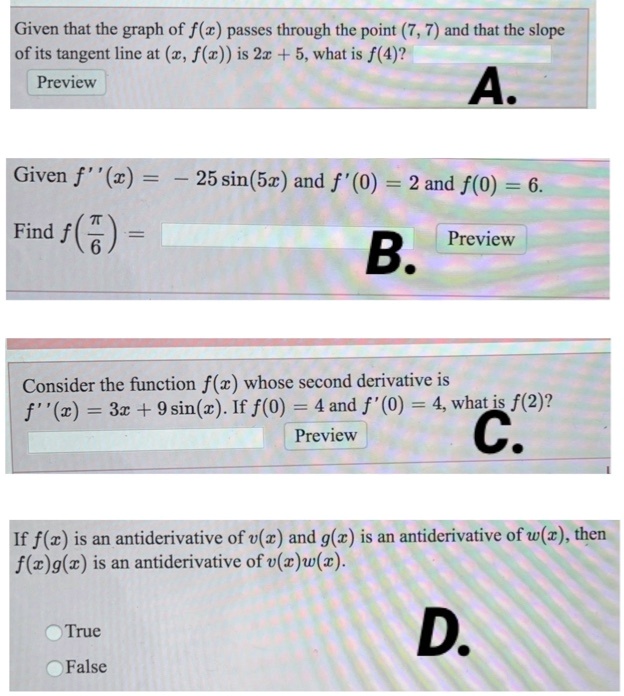 Solved Given That The Graph Of F Z Passes Through The Point 7 And That The Slope Of Its Tangent Line At 5 F Z Is 21 5 What Is F 4 2 Preview A Given Solved Given That The Graph Of F Z Passes Through The Point 7 And That The Slope Of Its Tangent Line At 5 F Z Is 21 5 What Is F 4 2 Preview A Given