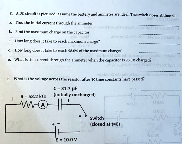 SOLVED A DC circuit is pictured Assume the battery and ammeter are ideal. The switch closes at
