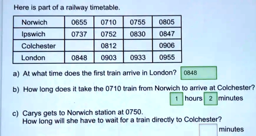 SOLVED Norwich 0655 0737 0710 0752 0812 0903 0755 0830 0805 0847