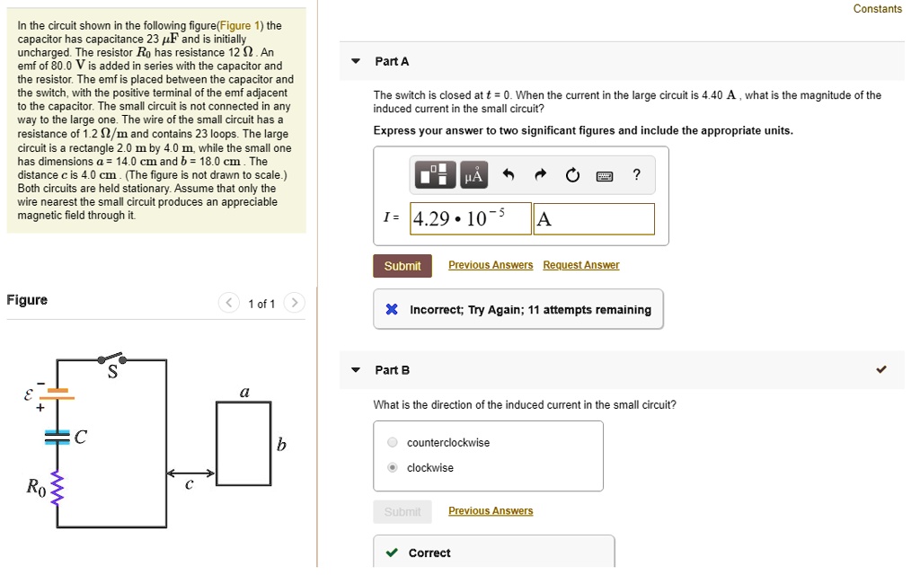 SOLVED Title Constants and Induced Current in Circuits In the circuit