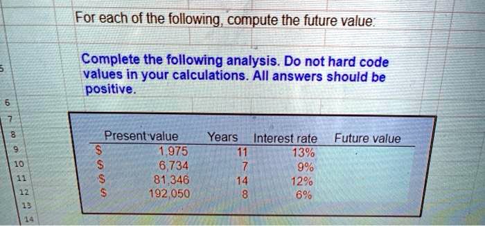 for each of the following compute the future value complete the ...