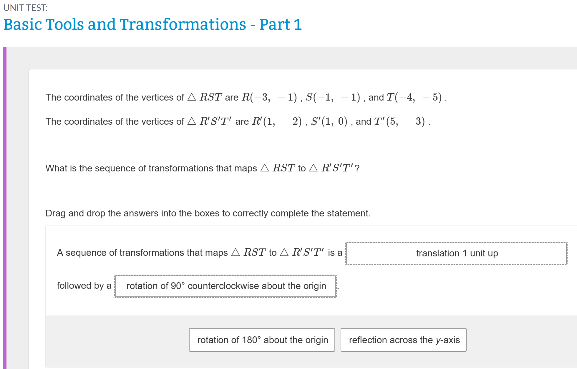 UNIT TEST: Basic Tools and Transformations - Part 1 The coordinates of ...