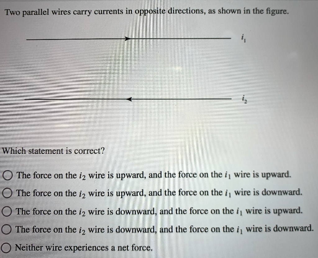 SOLVED Two parallel wires carry currents in opposite directions, as