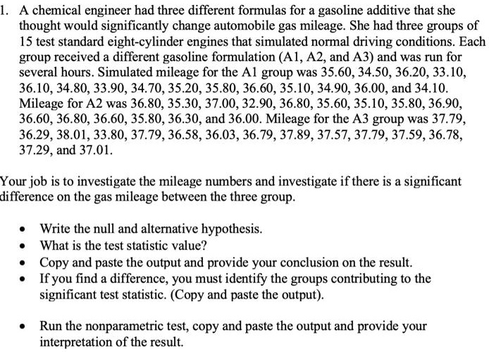 SOLVED A chemical engineer had three different formulas for a gasoline