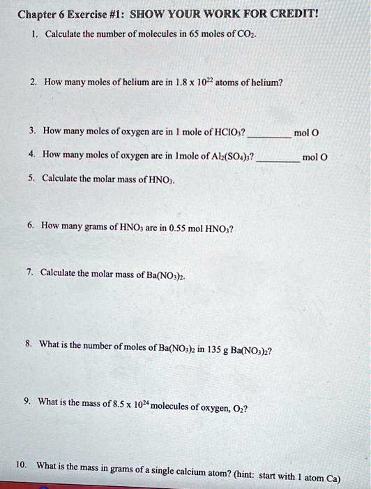 SOLVED: Chapter 6 Exercise #1: SHOW YOUR WORK FOR CREDIT! Calculate the ...