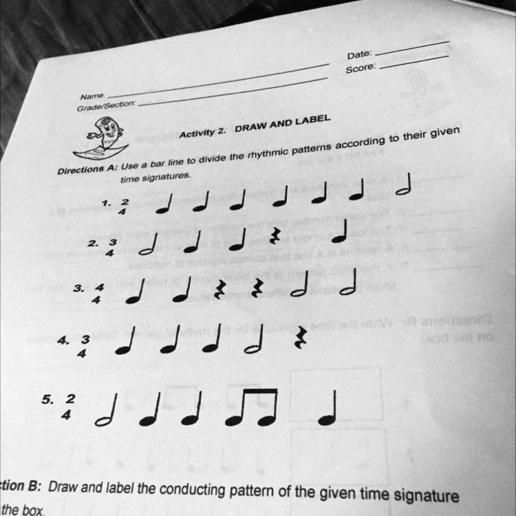 Solved Activity 2 Draw And Label Directions A Use A Bar Line To Divide The Rhythmic Patterns 2064