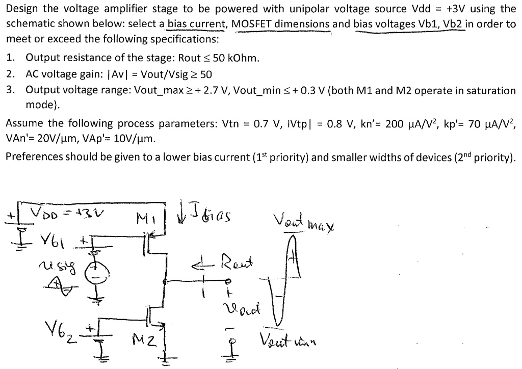 SOLVED: Design the voltage amplifier stage to be powered with a ...