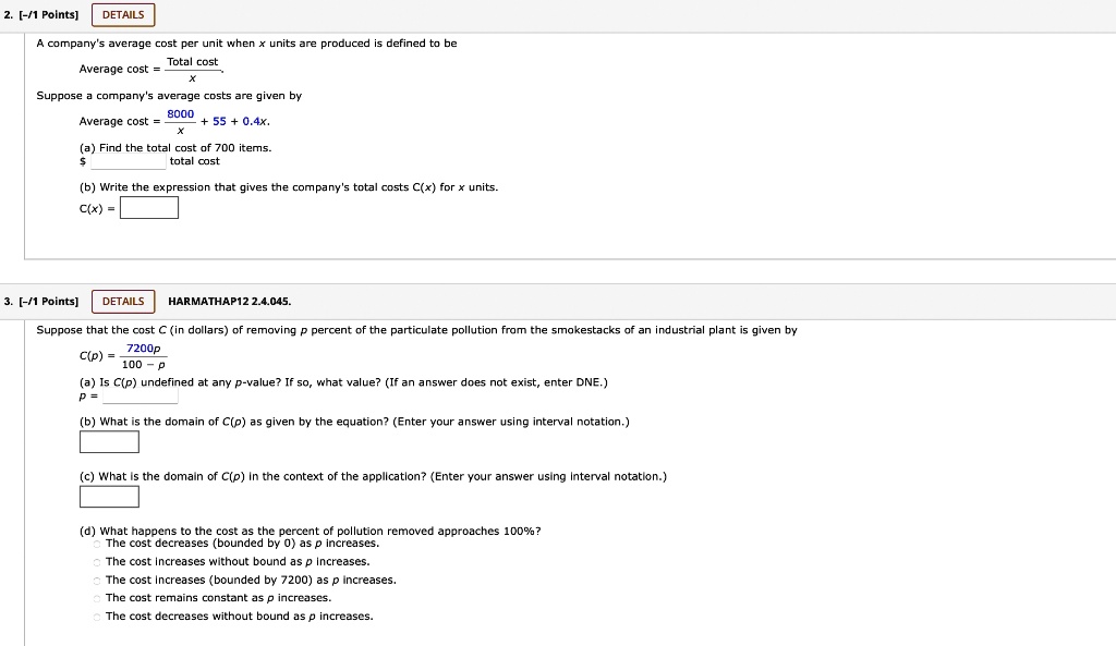 SOLVED DETAILS A company's average cost per unit when x units are