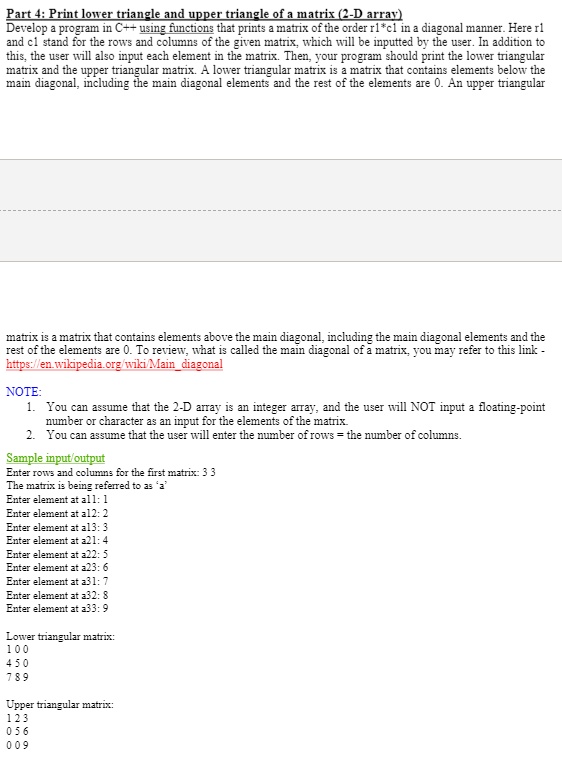 Part 4: Print lower triangle and upper triangle of a matrix...