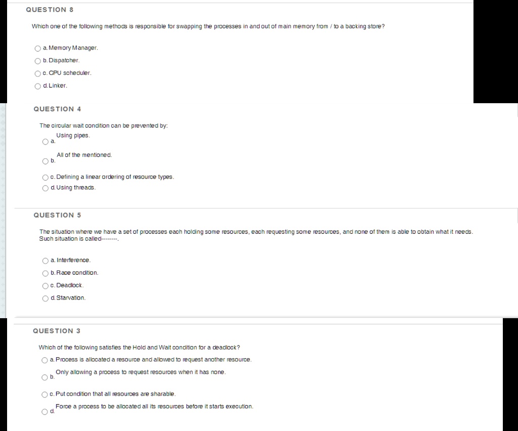 SOLVED QUESTION 8 a. Memory Manager. b. Dispatcher. c. CPU scheduler