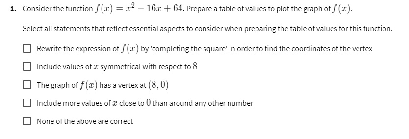 1considerthe Function F 2 16x 64 Prepare A Table Of Values To Plot The 1considerthe-function-f-2-16x-64-prepare-a-table-of-values-to-plot-the