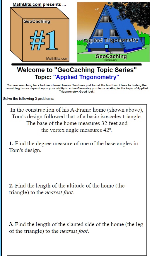 Mathbits Com MathBits.com presents ... GeoCaching #1 Applied...