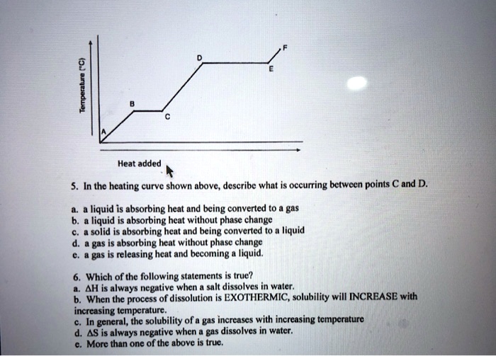 Temperature (°C) A B C F D E Heat added 5. In the heating curve shown ...