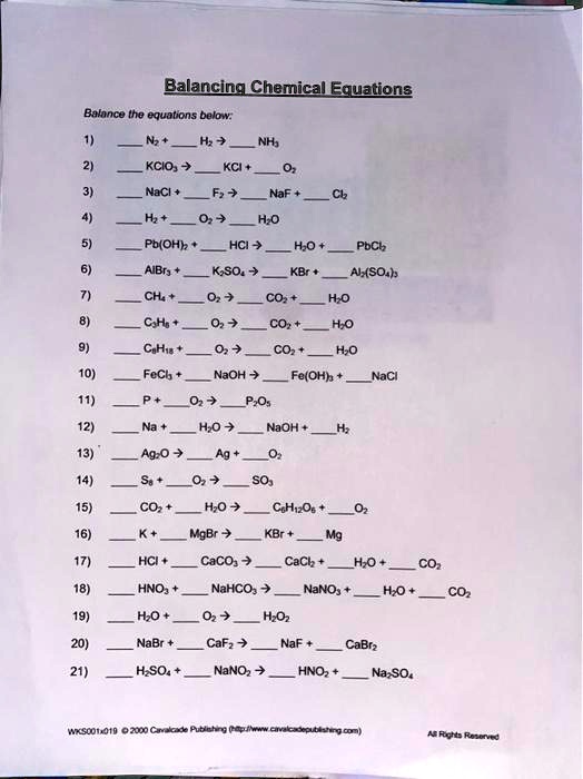 SOLVED: Balancing Chemical Equations Balance the equations below: 1 ...