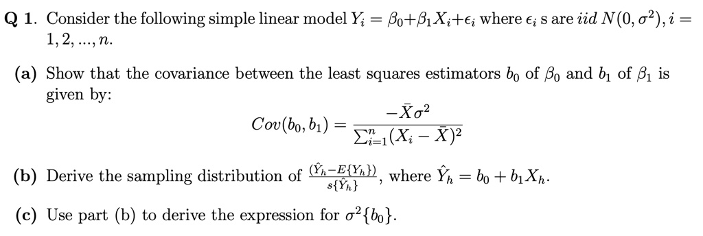 Solved: Consider The Following Simple Linear Model Yi = Bo + Bxi + Ei 