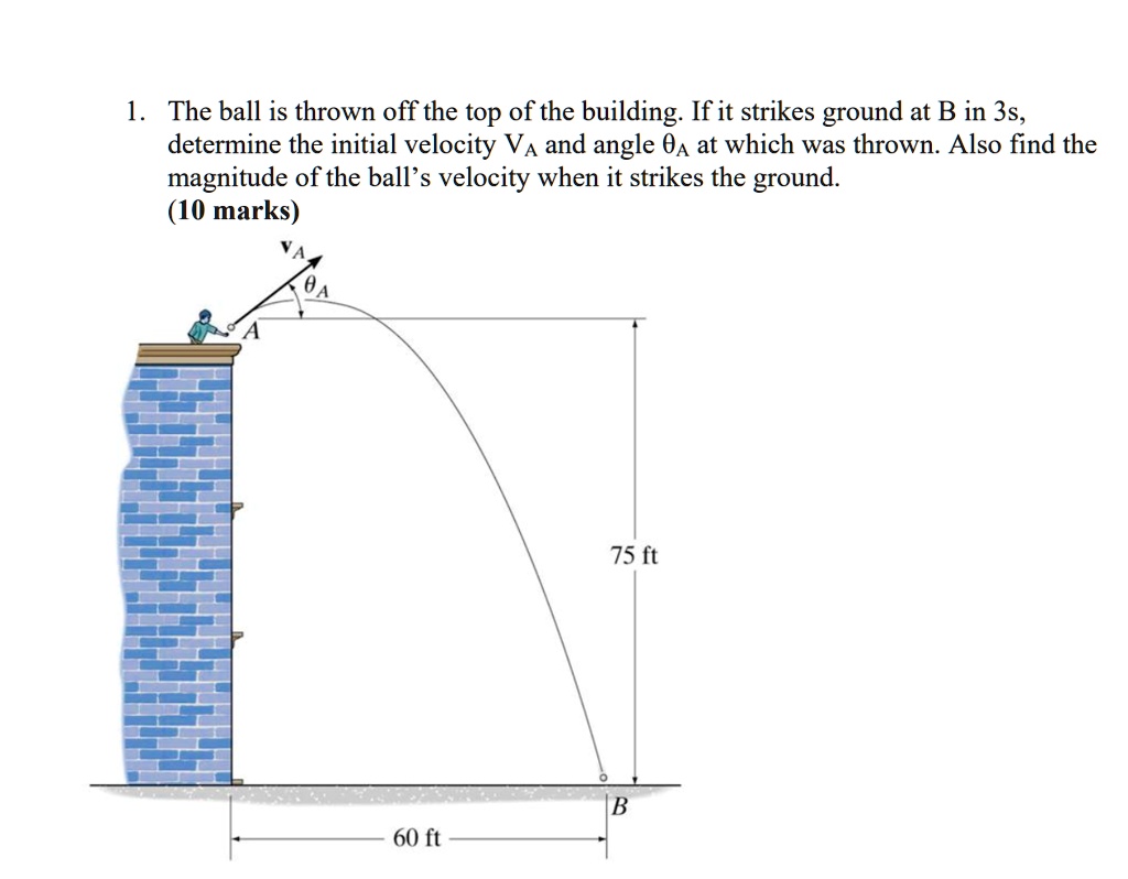 SOLVED: The ball is thrown off the top of the building. If it strikes ...