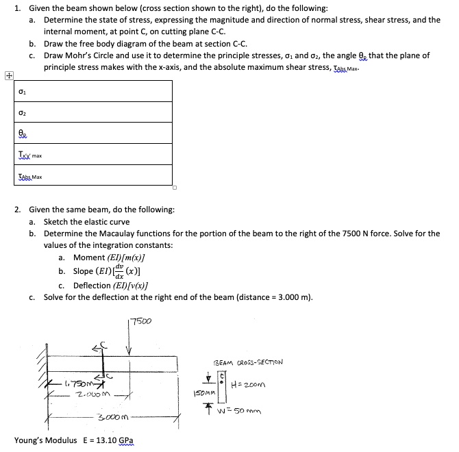 SOLVED: Given The Beam Shown Below (cross Section Shown To The Right ...