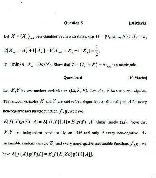 Solved Question 10 Marks Let X X Be A Gambler Ruin With State Space 9 0 1 2 N X K Px X Ix Bx X Ix J Min N X Oorn Show That Y K X N Martingalc Qucstion I10 Marks Let X Y Be