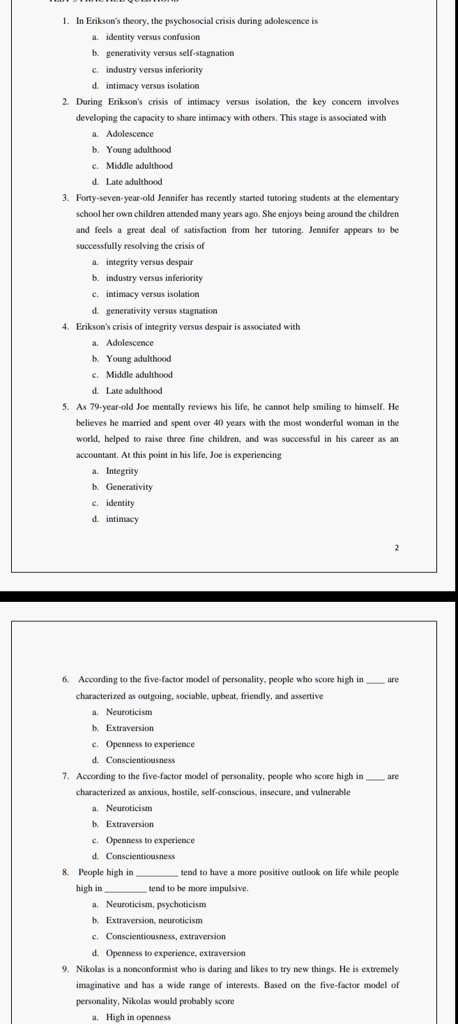 SOLVED: In Erikson's theory, the psychosocial crisis during adolescence ...