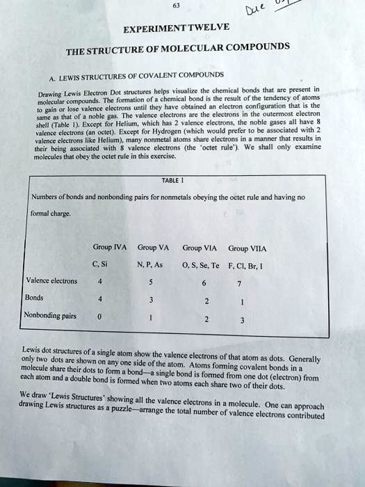 de experiment twelve the structure of molecular compounds lewis