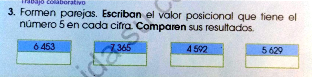 Solved Formen Parejas Y Escriban El Valor Posicional Que Tiene El Número 5 En Cada Cifra