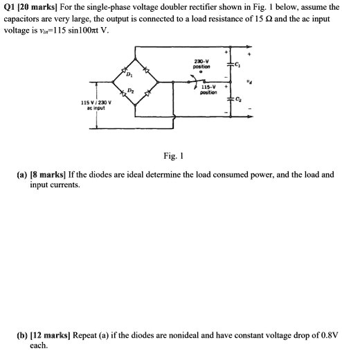 SOLVED: Q1 [20 marks] For the single-phase voltage doubler rectifier ...