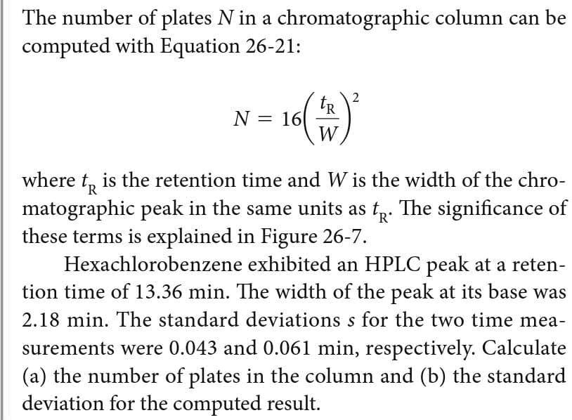 SOLVED The number of plates N in a chromatographic column can be