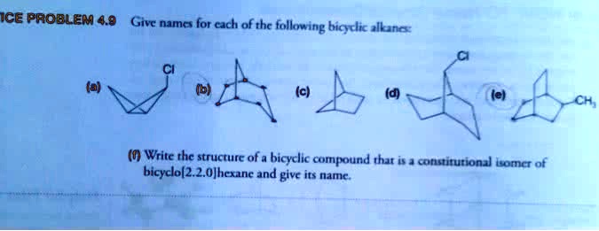 SOLVED: Give names for each of the following bicyclic alkanes: (f ...