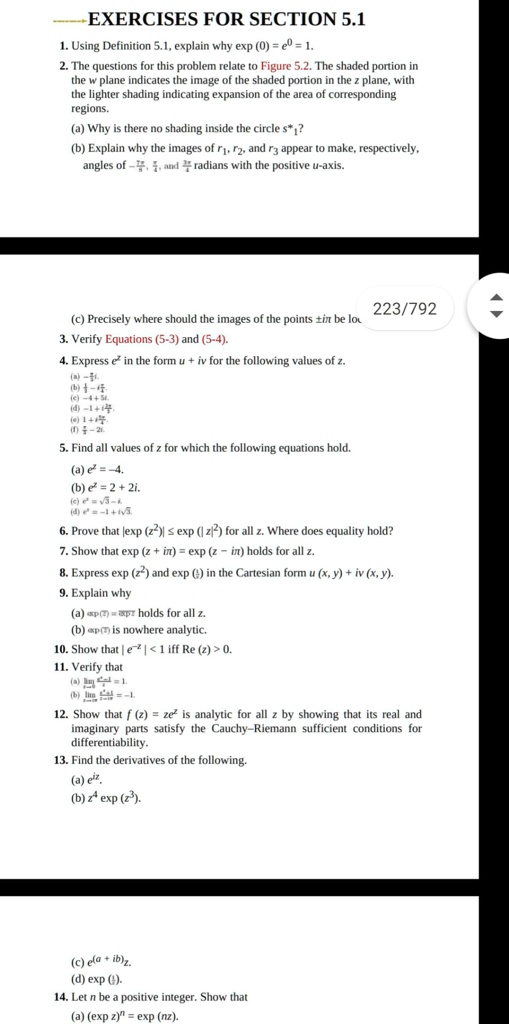 Solved Exercises For Section 5 1 Using Definition 5 1 Explain Why Exp 0 L The Questions For This Problem Relate T0 Figure 5 2 The Shaded Portion In Plane Indicates The Image Of