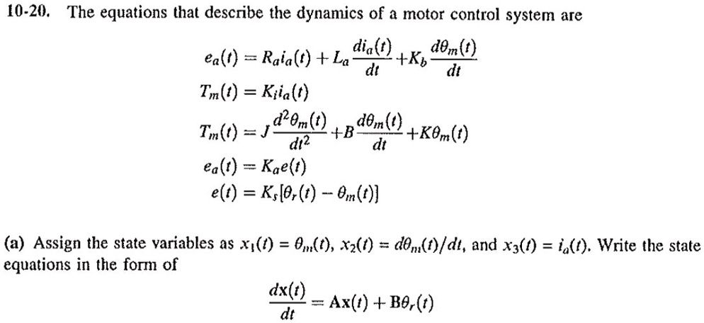 10-20. The equations that describe the dynamics of a motor...