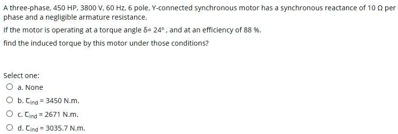 SOLVED: A three-phase45o HP,380oV,60 Hz,6 pole,Y-connected synchronous ...